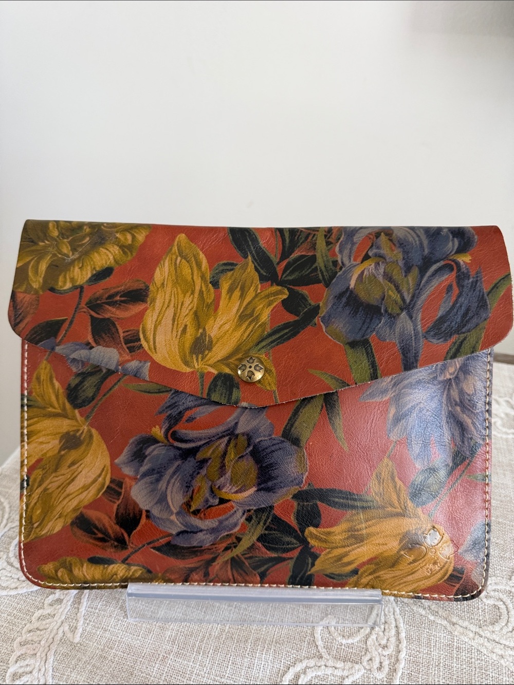Patricia Nash Brown Multicolor Floral Envelope Clutch
